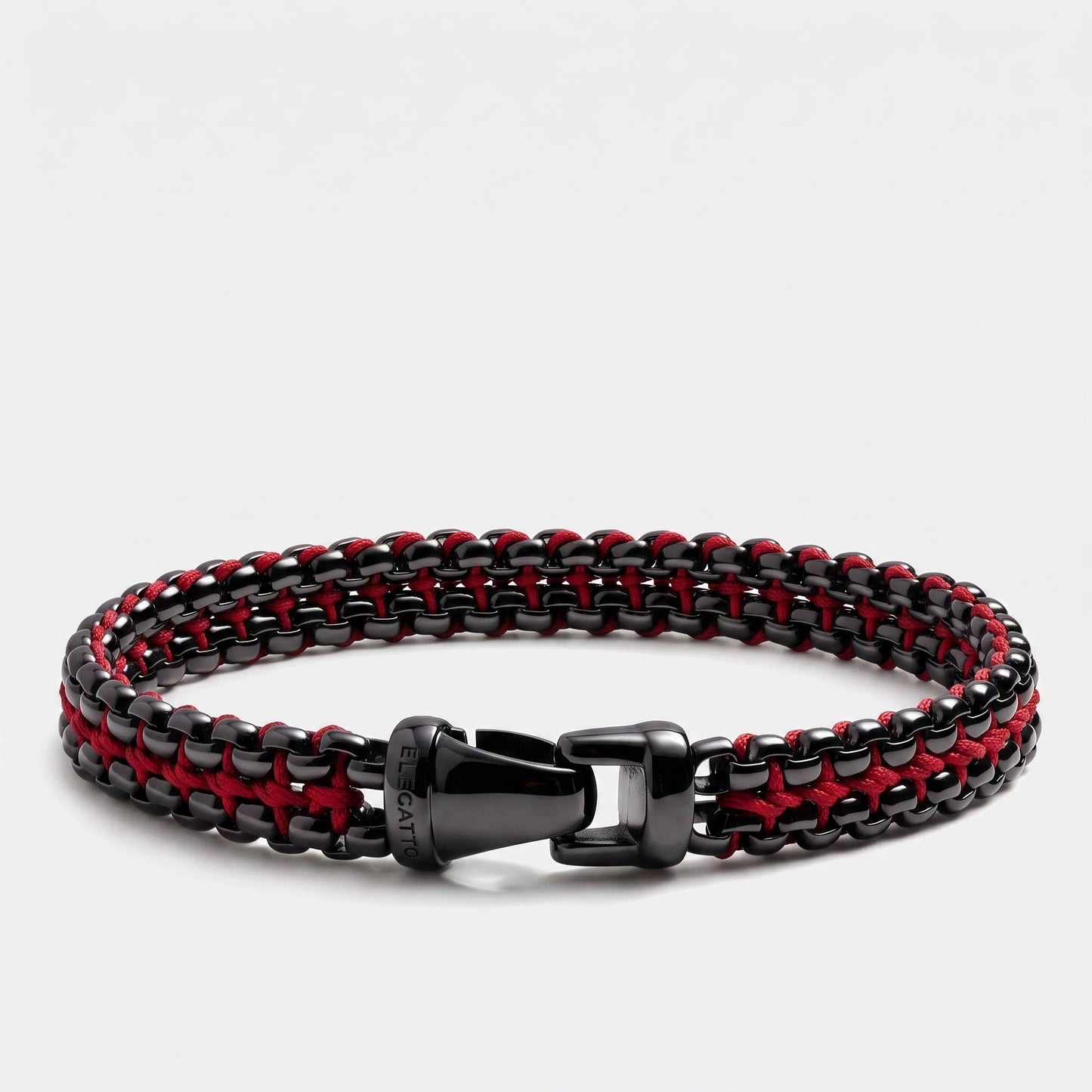 Limited-Edition Black Steel Link + Red Nylon ‘Argos’ Men’s Bracelet