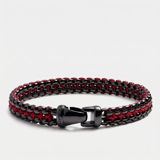 Limited-Edition Black Steel Link + Red Nylon ‘Argos’ Men’s Bracelet