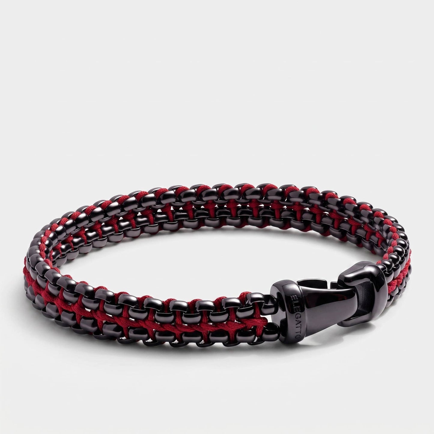 Limited-Edition Black Steel Link + Red Nylon ‘Argos’ Men’s Bracelet