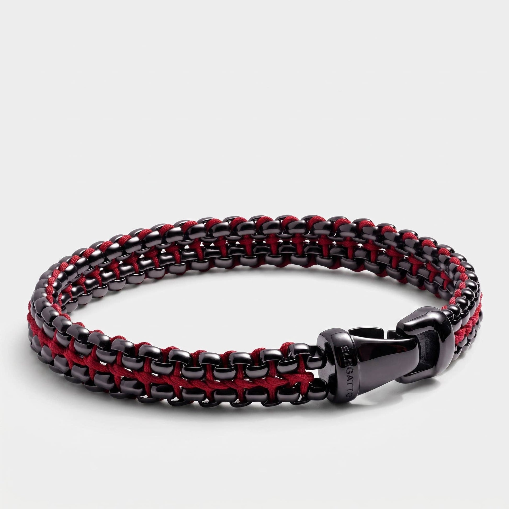 Limited-Edition Black Steel Link + Red Nylon ‘Argos’ Men’s Bracelet