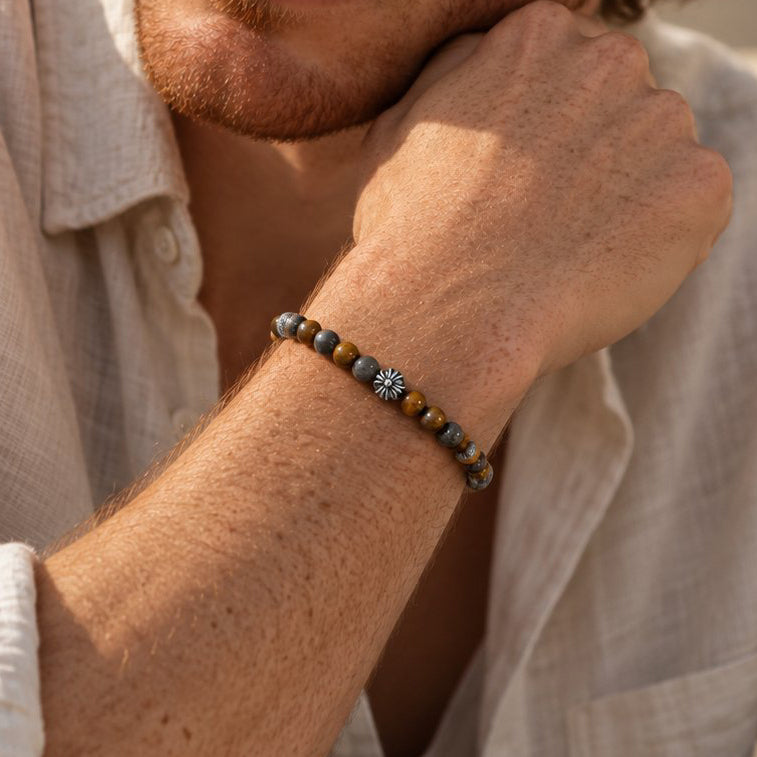 Tiger’s Eye ‘Crest’ Beaded Men’s Bracelet