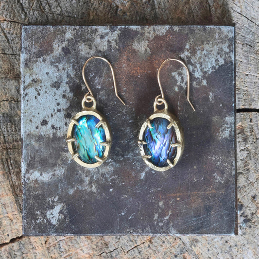 Brass, Abalone + Quartz 'Nebula' Dangle Earrings