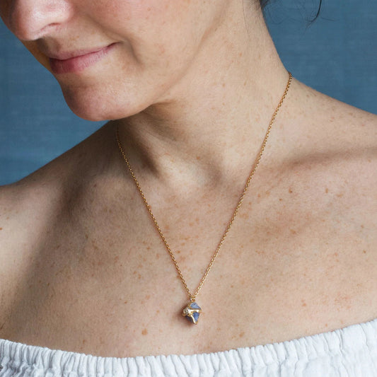 Brass + Tanzanite ‘Interflora’ Pendant Necklace with Herkimer Diamond