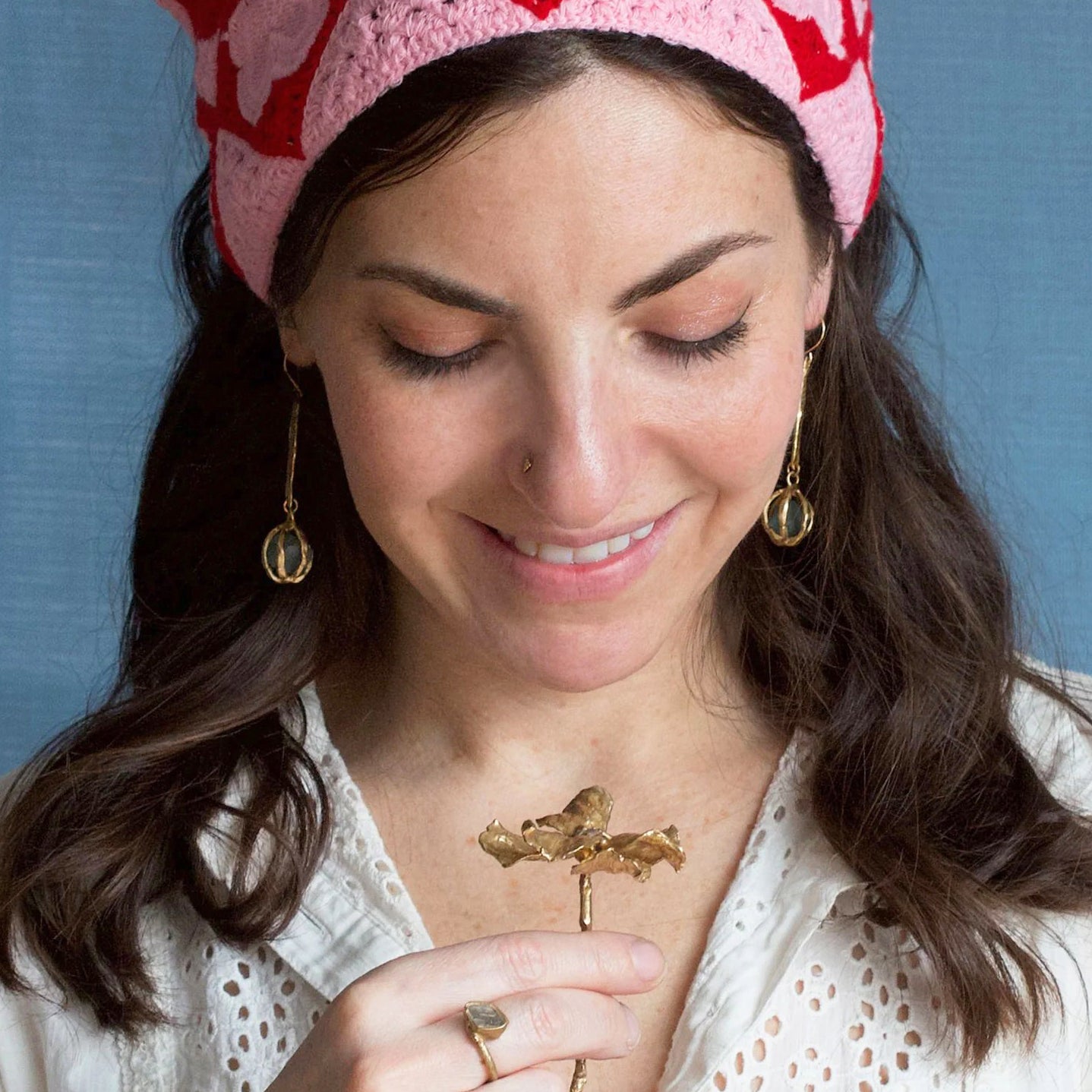 Brass + Aquamarine ‘Seed Pod’ Drop Earrings