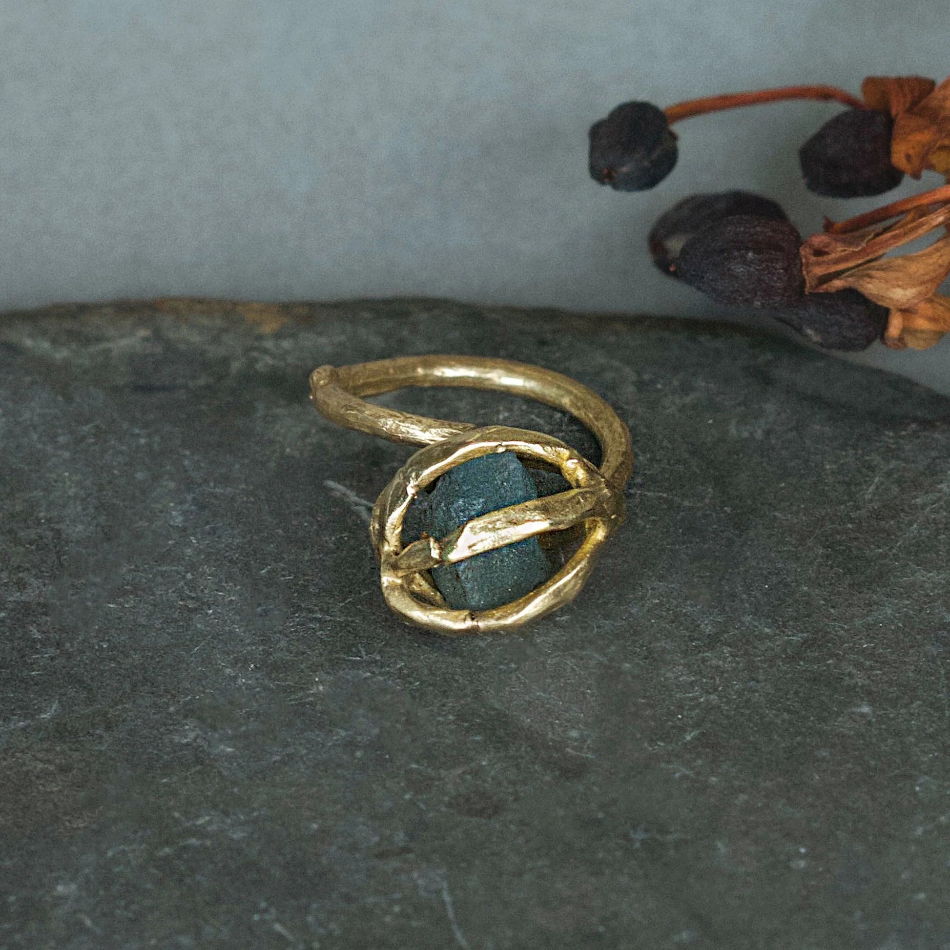 Brass + Aquamarine ‘Seed Pod’ Ring