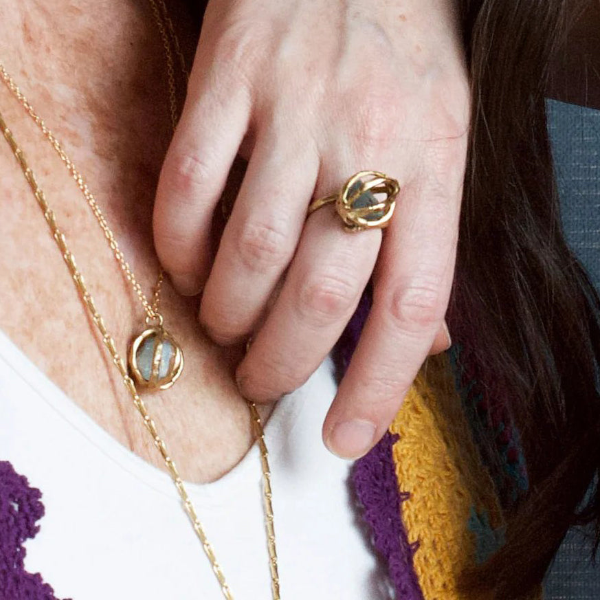 Brass + Aquamarine ‘Seed Pod’ Ring