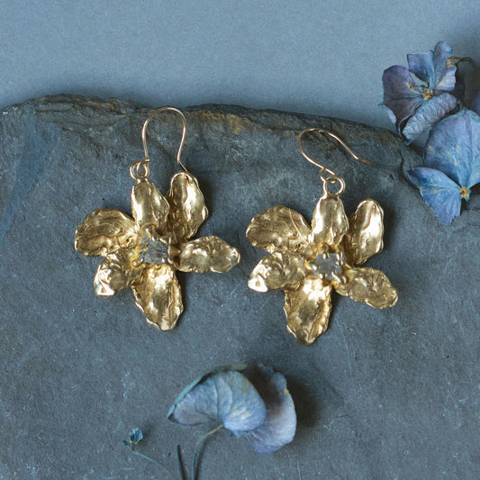 Brass + Labradorite ’Starflower’ Dangle Earrings