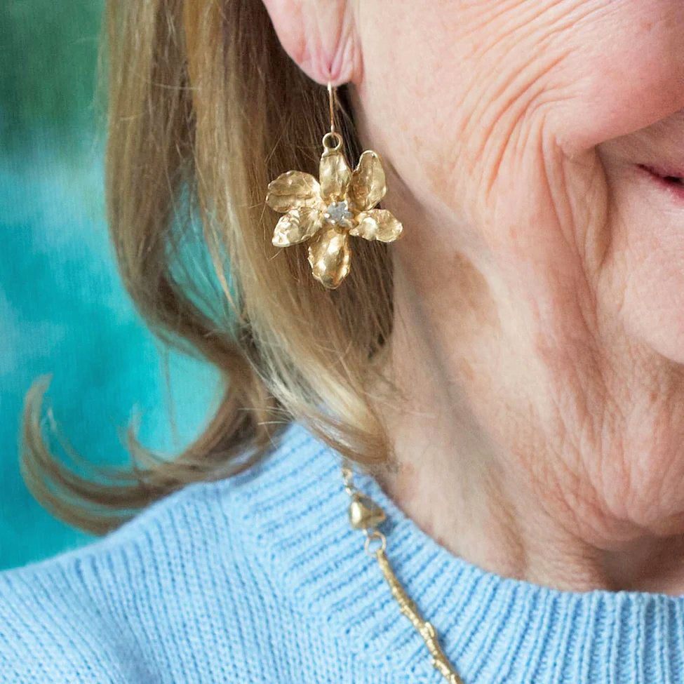 Brass + Labradorite ’Starflower’ Dangle Earrings