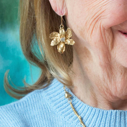 Brass + Labradorite ’Starflower’ Dangle Earrings