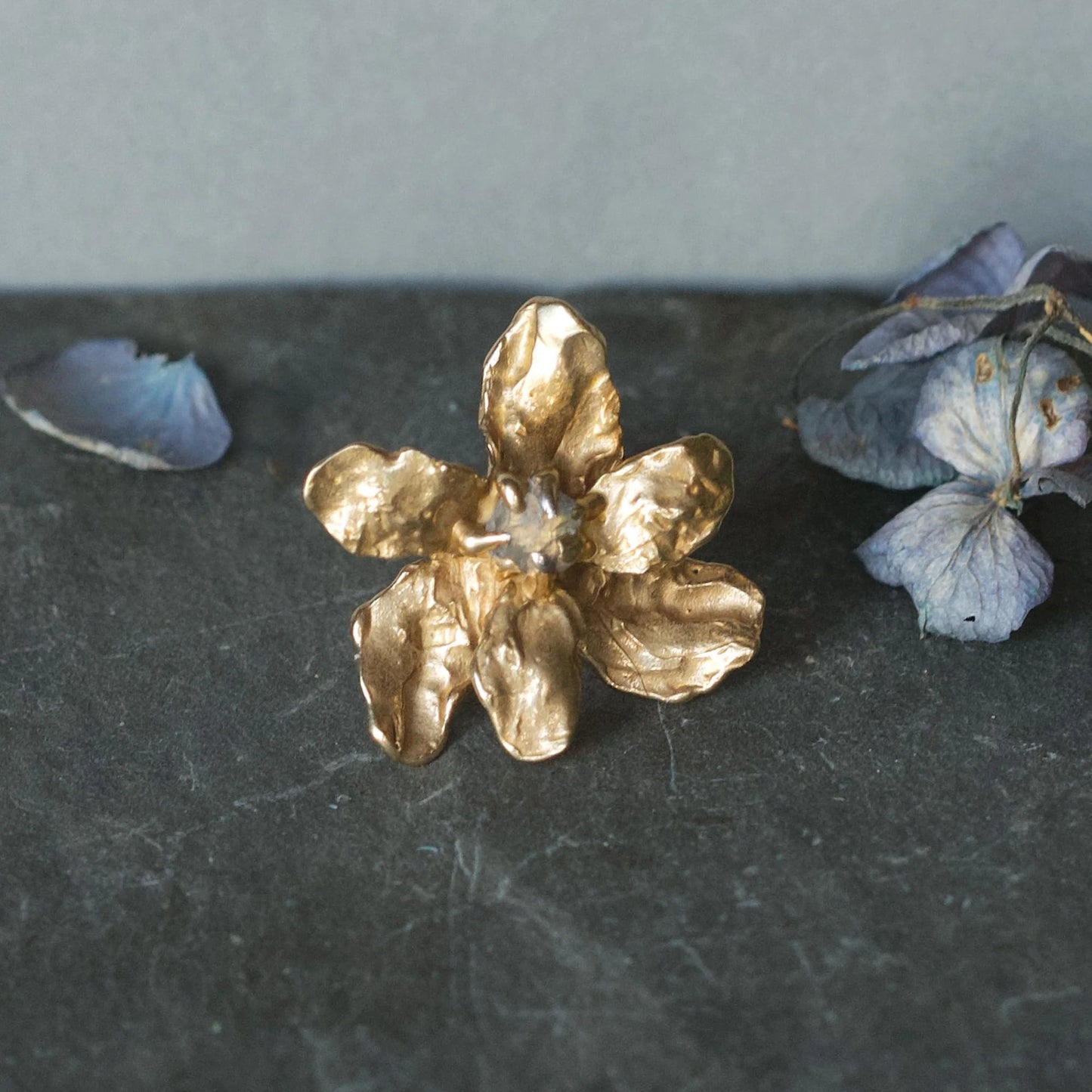 Brass + Labradorite ’Starflower’ Statement Ring