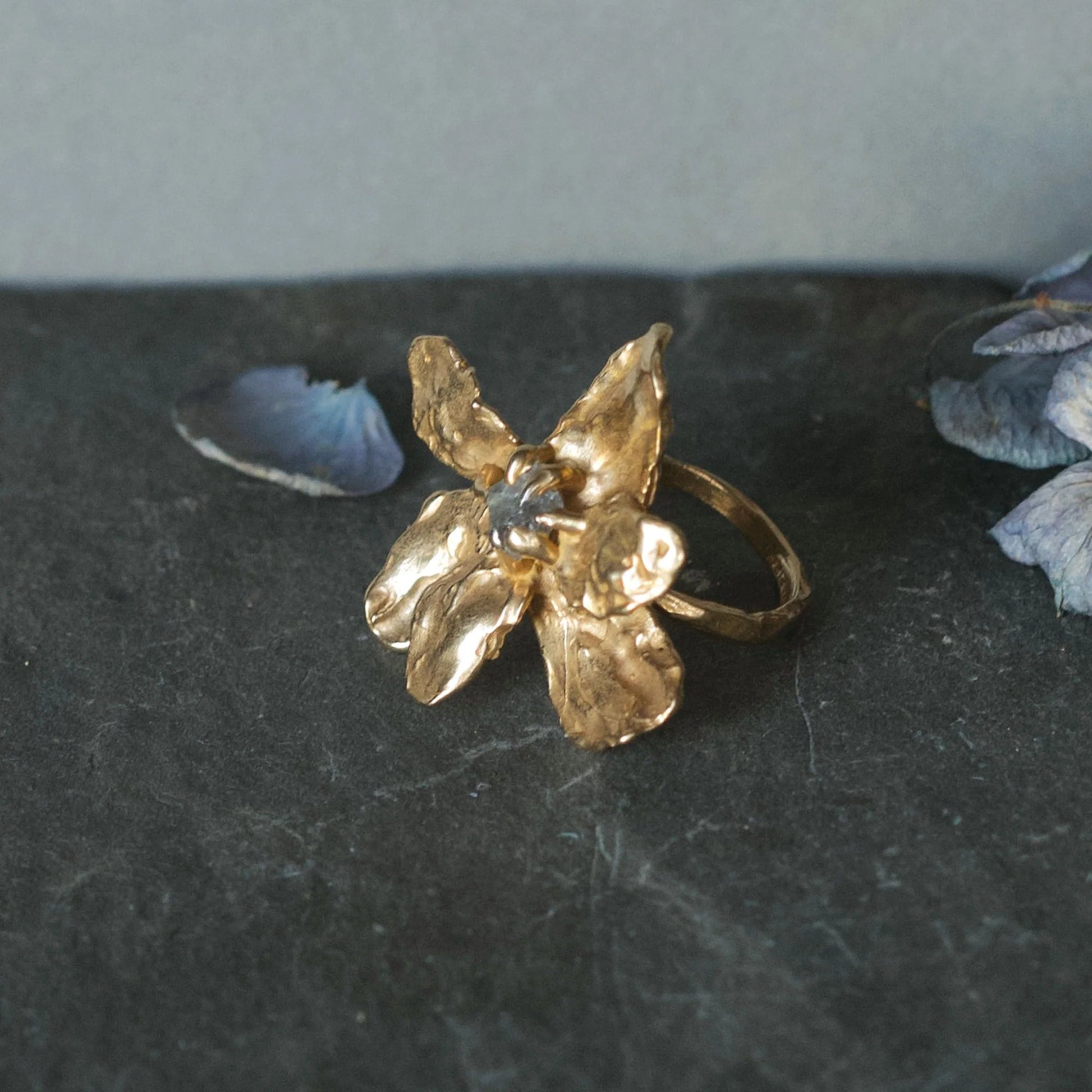 Brass + Labradorite ’Starflower’ Statement Ring