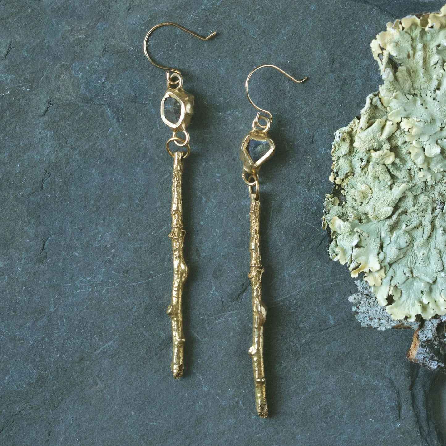 Brass + Labradorite ‘Sticks and Stones’ Drop Earrings