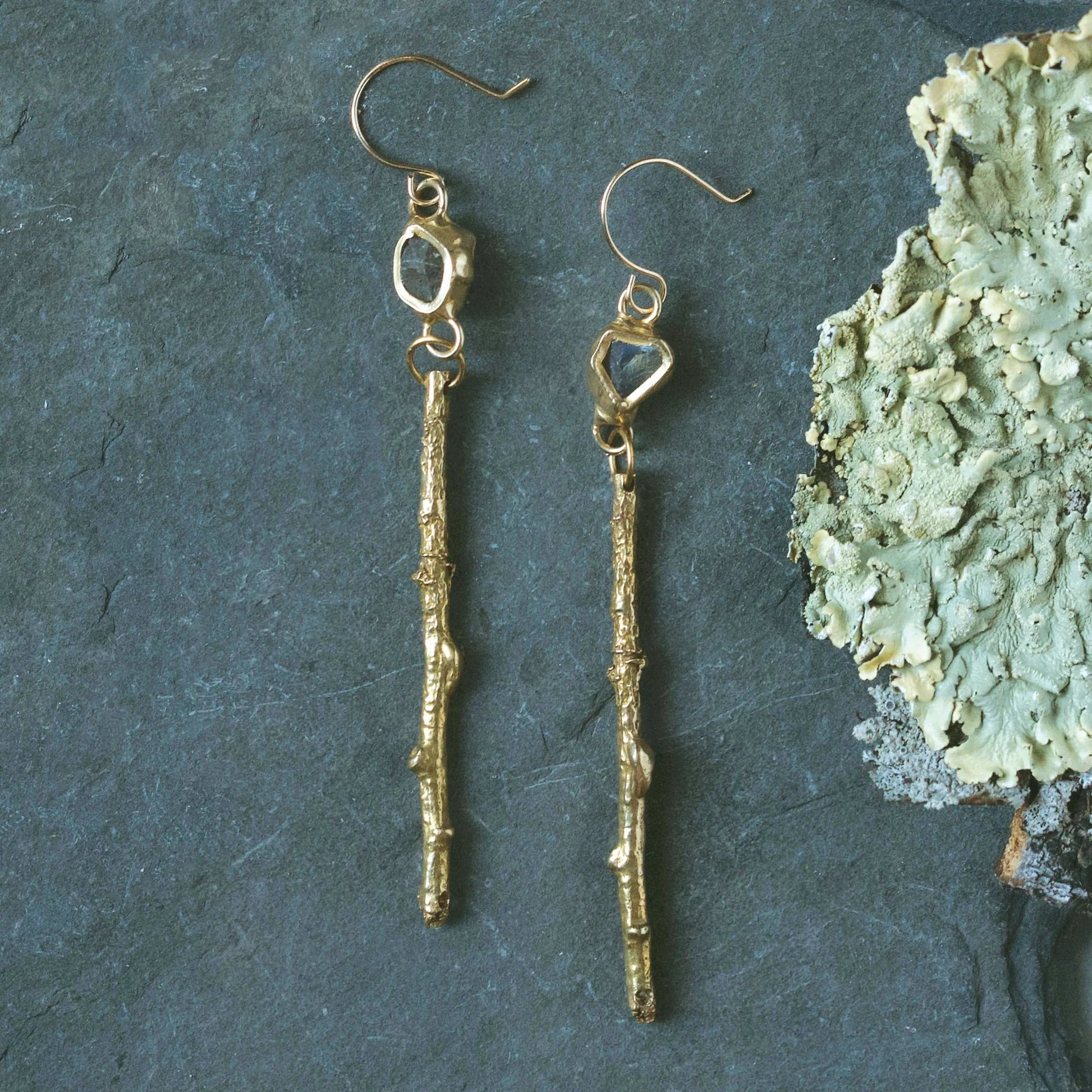 Brass + Labradorite ‘Sticks and Stones’ Drop Earrings