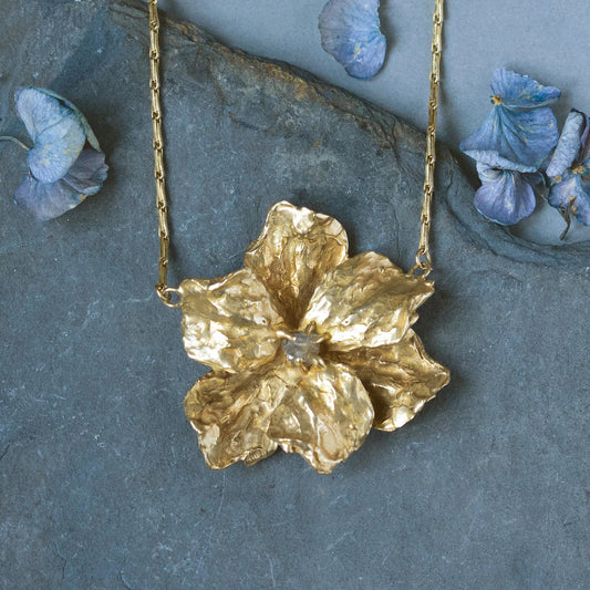 Brass + Labradorite ‘Geranium Solo’ Pendant Necklace