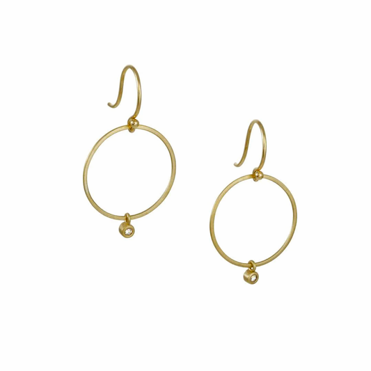 14k Gold Open Circle Dangle Earrings with Diamond
