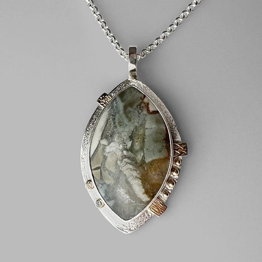 Sterling Silver + 14k Gold 'Early Blue' Pendant Necklace with Ibis Jasper