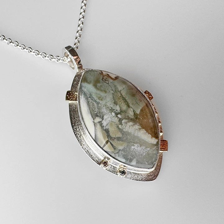 Sterling Silver + 14k Gold 'Early Blue' Pendant Necklace with Ibis Jasper