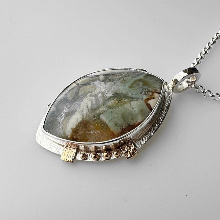 Sterling Silver + 14k Gold 'Early Blue' Pendant Necklace with Ibis Jasper
