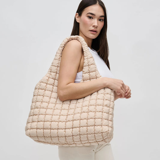 Elevate Quilted Nylon Puffer Hobo Bag - Cream