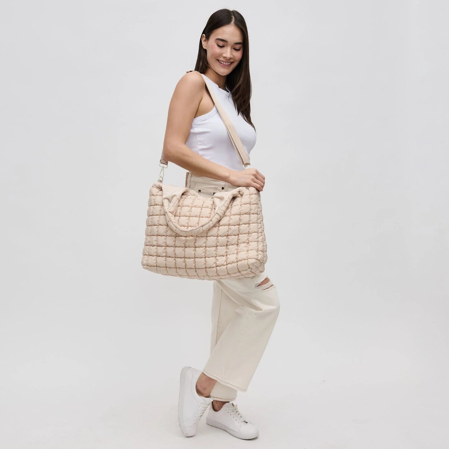 Elevate Quilted Nylon Puffer Hobo Bag - Cream