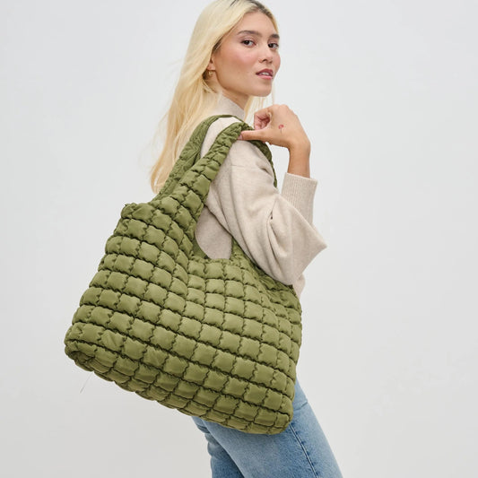 Elevate Quilted Nylon Puffer Hobo Bag - Olive