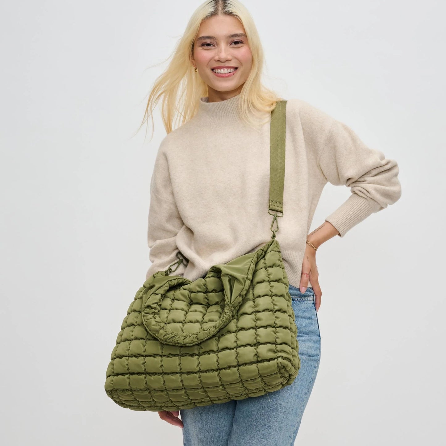 Elevate Quilted Nylon Puffer Hobo Bag - Olive