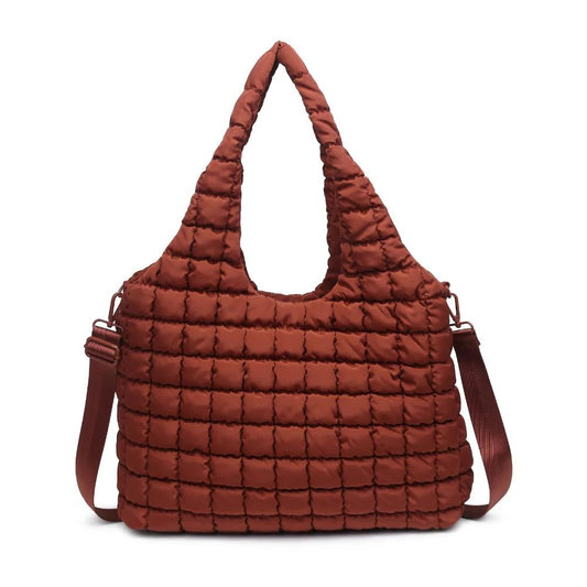 Elevate Quilted Nylon Puffer Hobo Bag - Rust