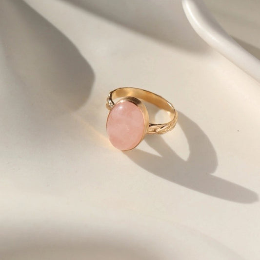 Rose Quartz Cabochon Ring - Gold Fill