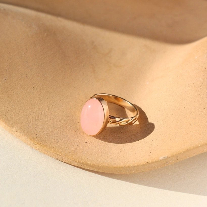 Rose Quartz Cabochon Ring - Gold Fill