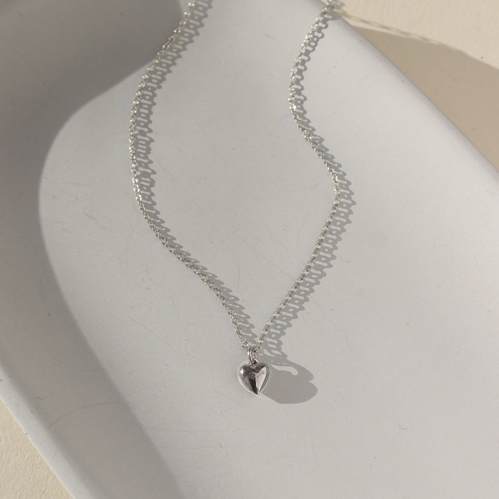 Puffy Heart Necklace (Select Material) Sterling Silver