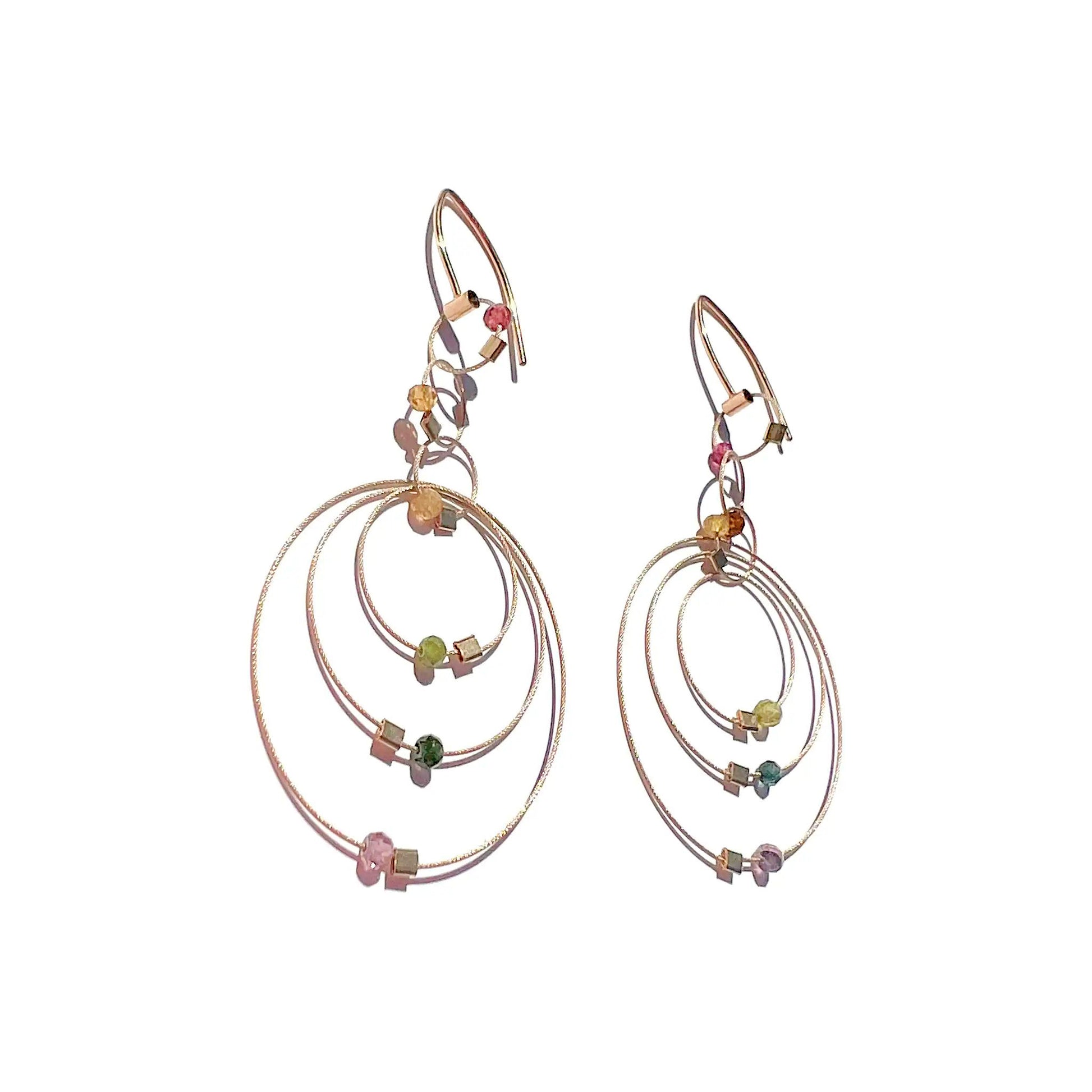 3-D Woven Cable 'Exclamation Hook' Earrings – Tourmaline/Gold
