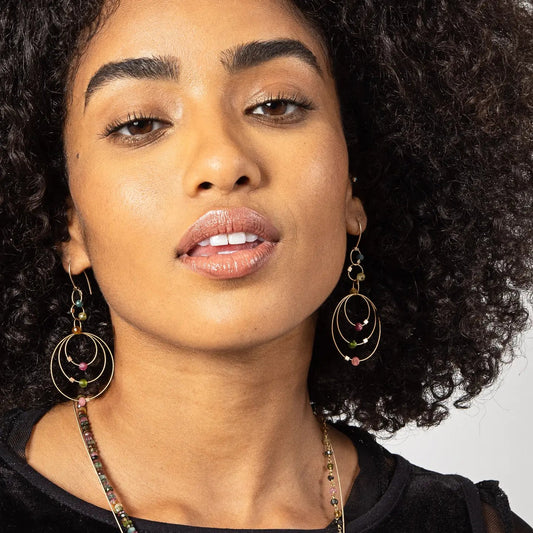 3-D Woven Cable 'Exclamation Hook' Earrings – Tourmaline/Gold