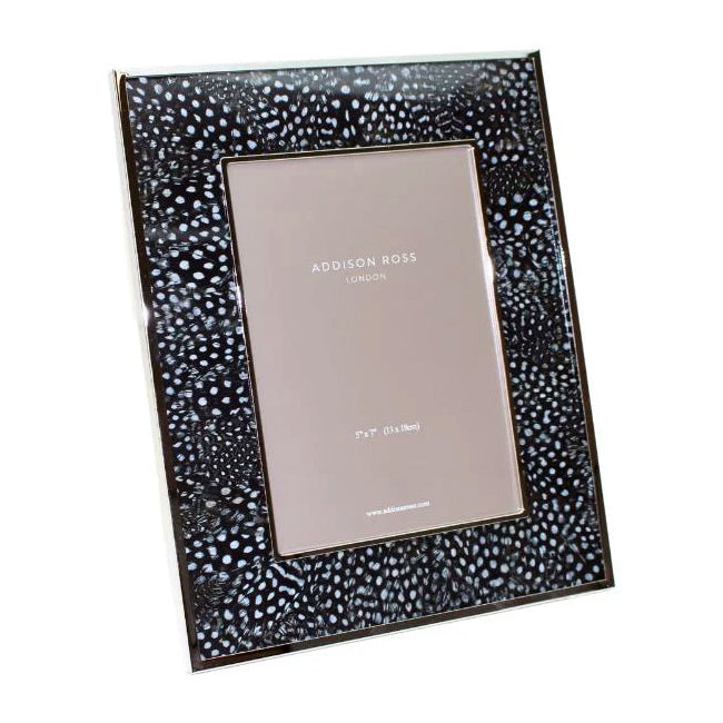 5x7 Faux Guinea Fowl Feather Silver Picture Frame