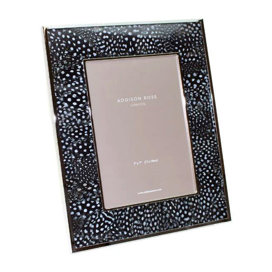 5x7 Faux Guinea Fowl Feather Silver Picture Frame