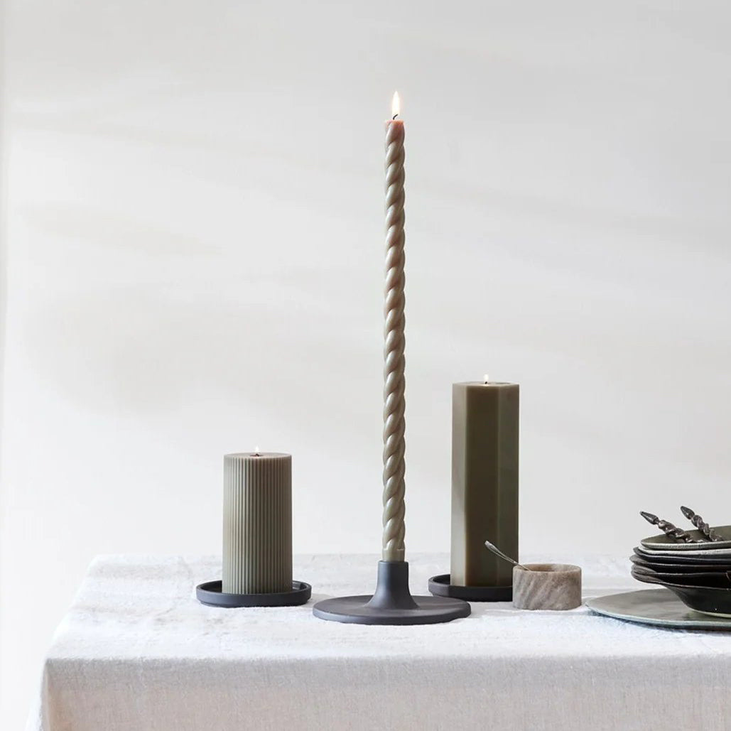 18-inch Fancy Spindle Taper Candles – Moss