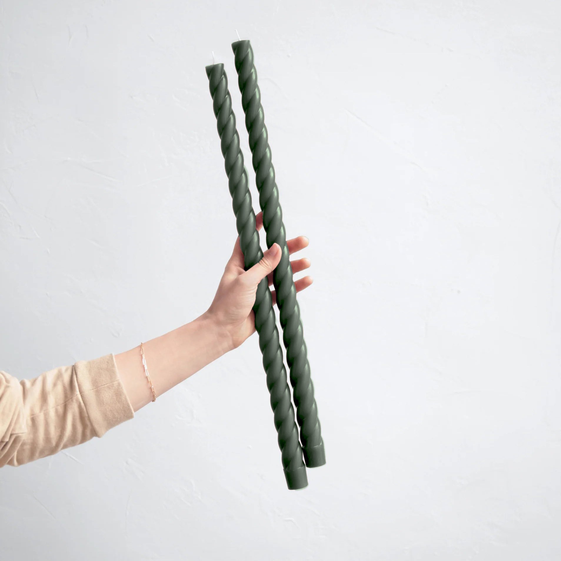 18-inch Fancy Spindle Taper Candles – Moss