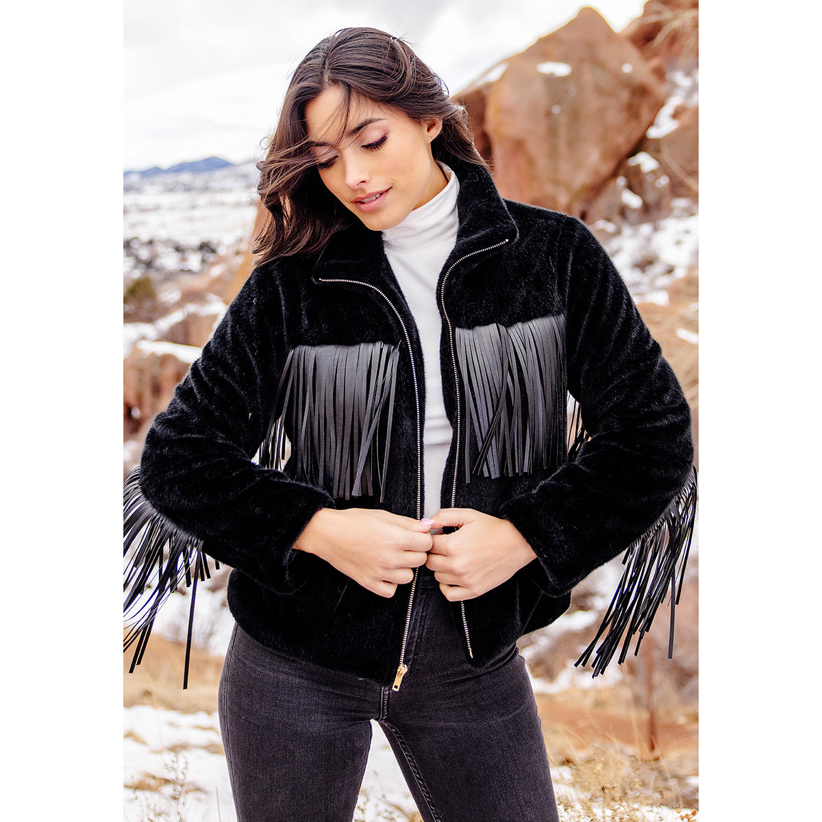 Faux Fur 'Farrah Fringe' Jacket - Black