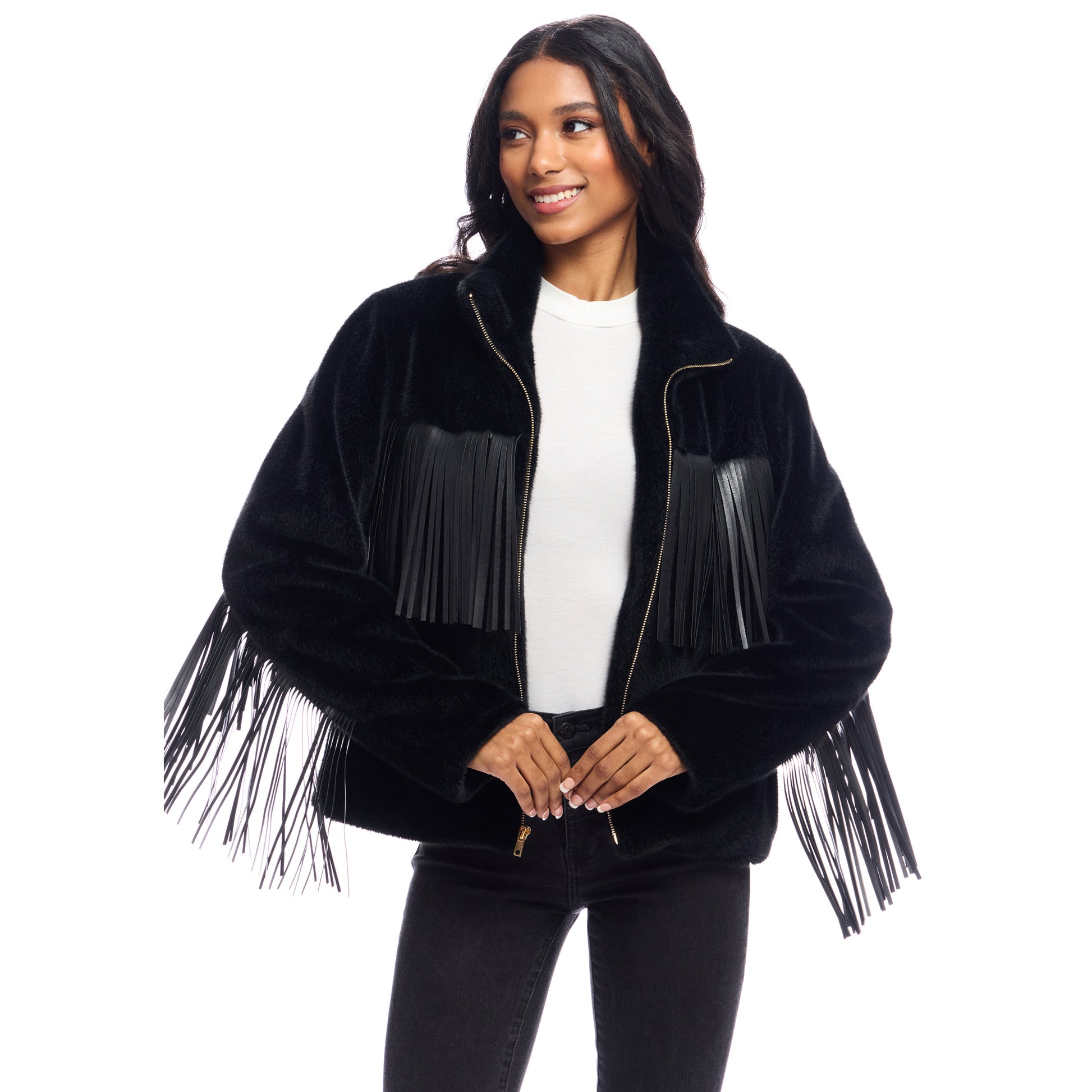 Faux Fur 'Farrah Fringe' Jacket - Black