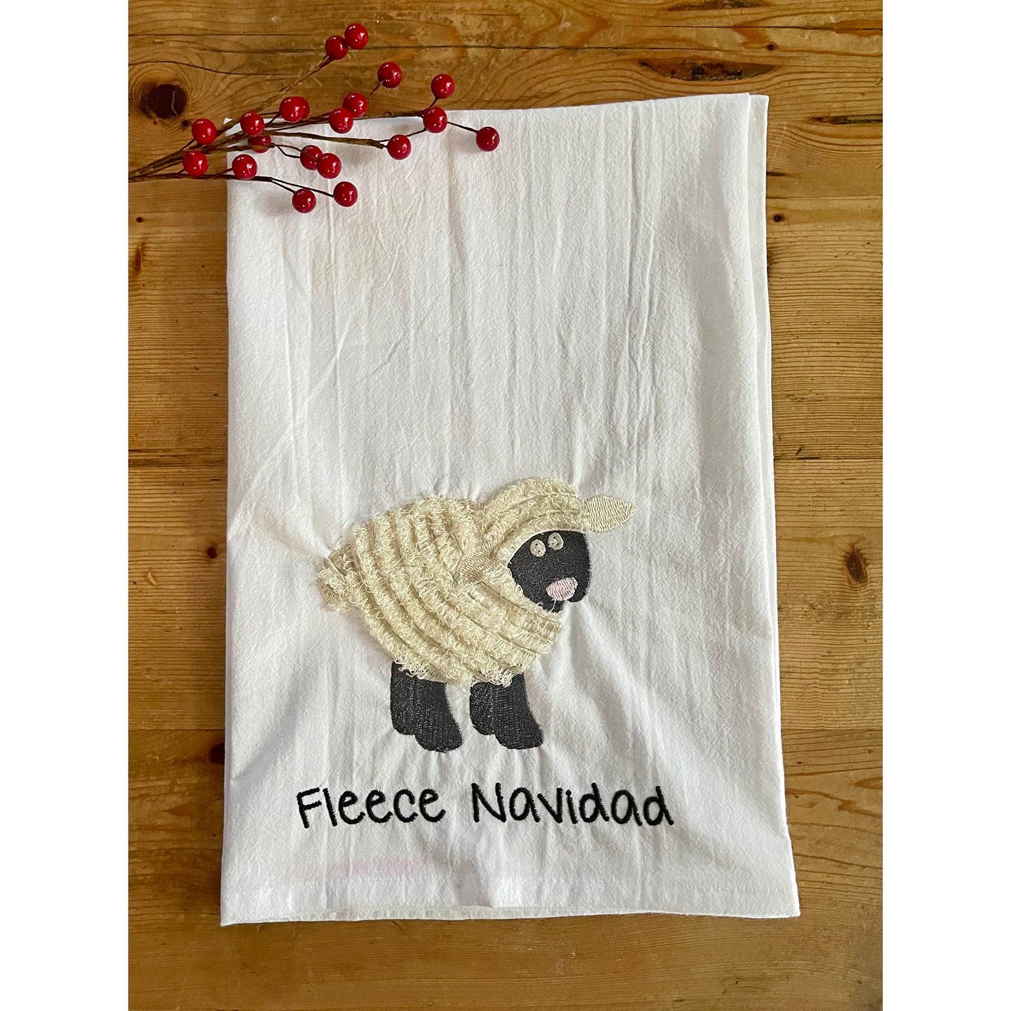 Fleece Navidad - Embroidered Flour Sack Kitchen Towel