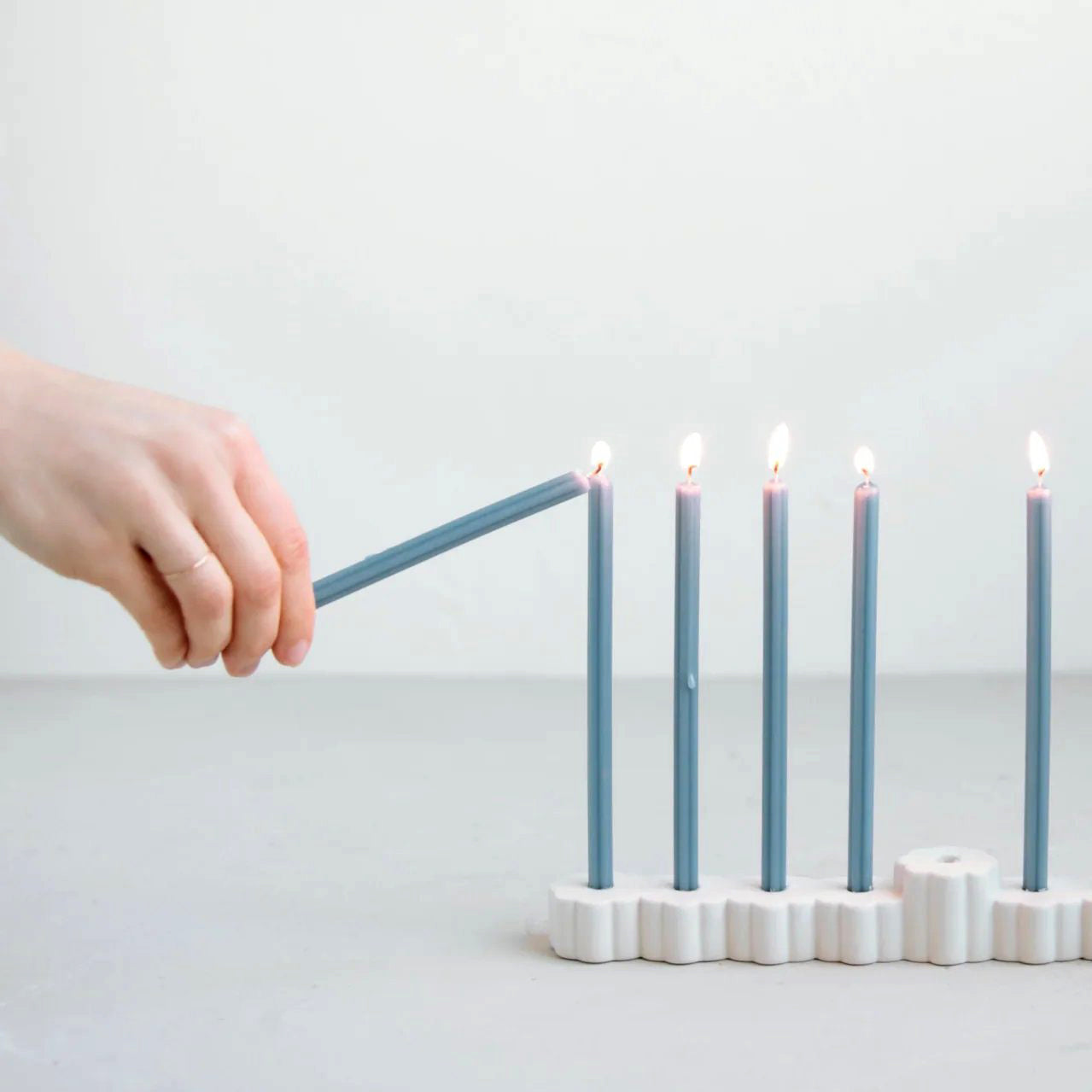 Matte White Ceramic Fleur Menorah