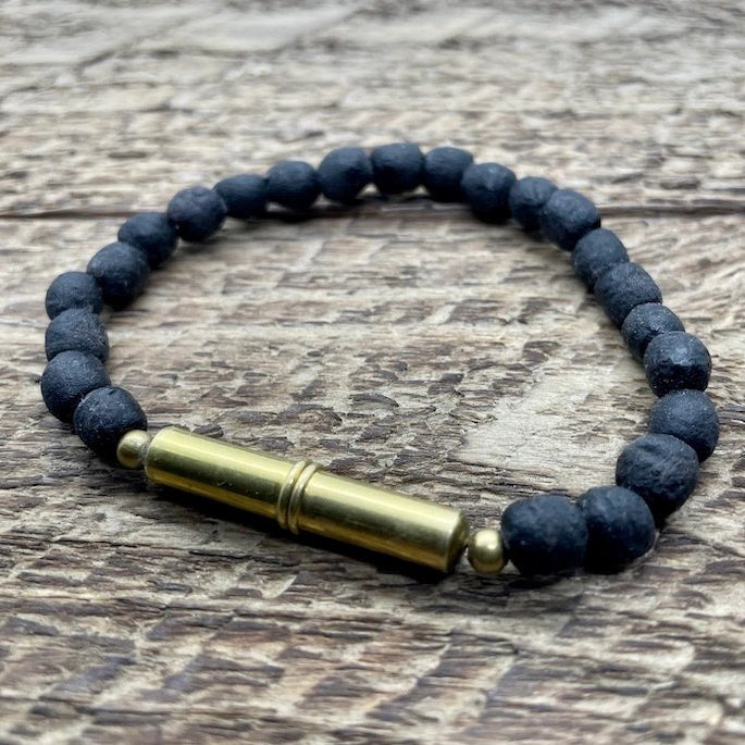 Flint Men's Beaded Single Bracelet (select stone)  Black Krobo