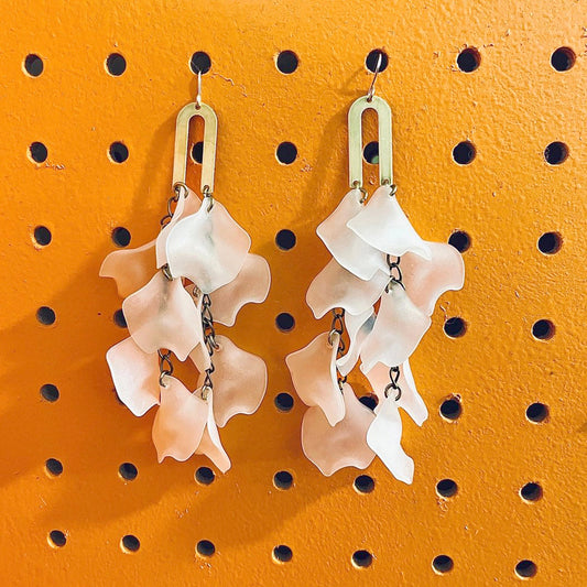 Frosted White Acrylic + Brass Flor Earrings - Large