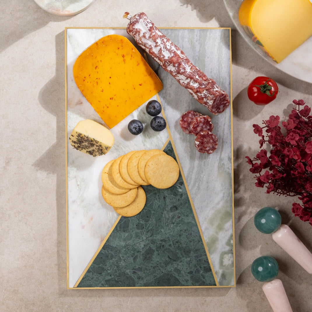 Geometric Marble + Onyx Serving Board with Brass Inlay