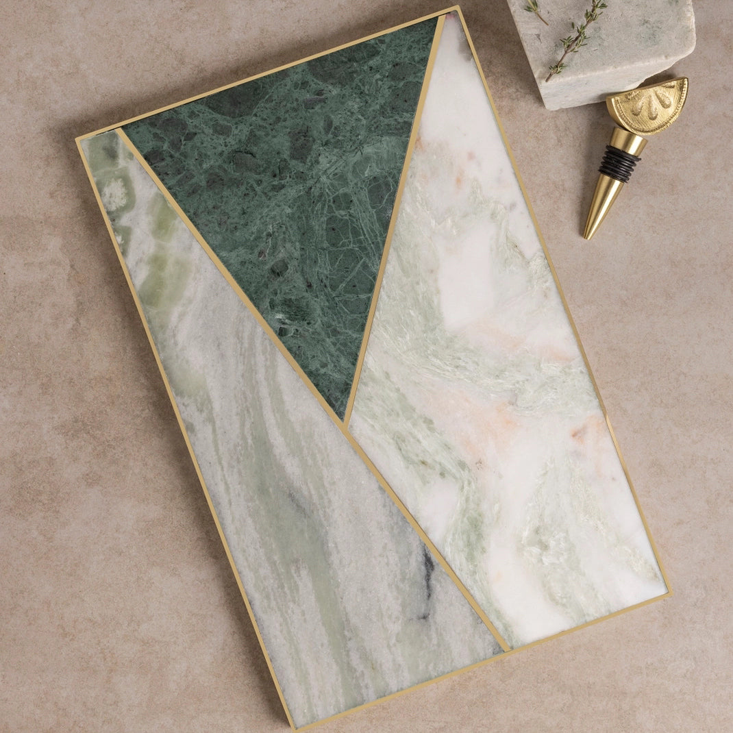 Geometric Marble + Onyx Serving Board with Brass Inlay