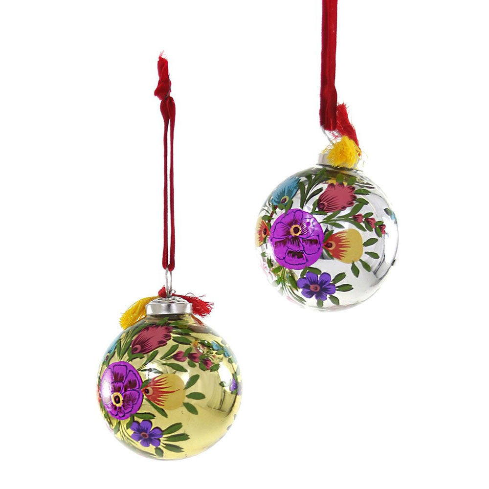 Folk Garden Glass Bauble Ornament (select color)