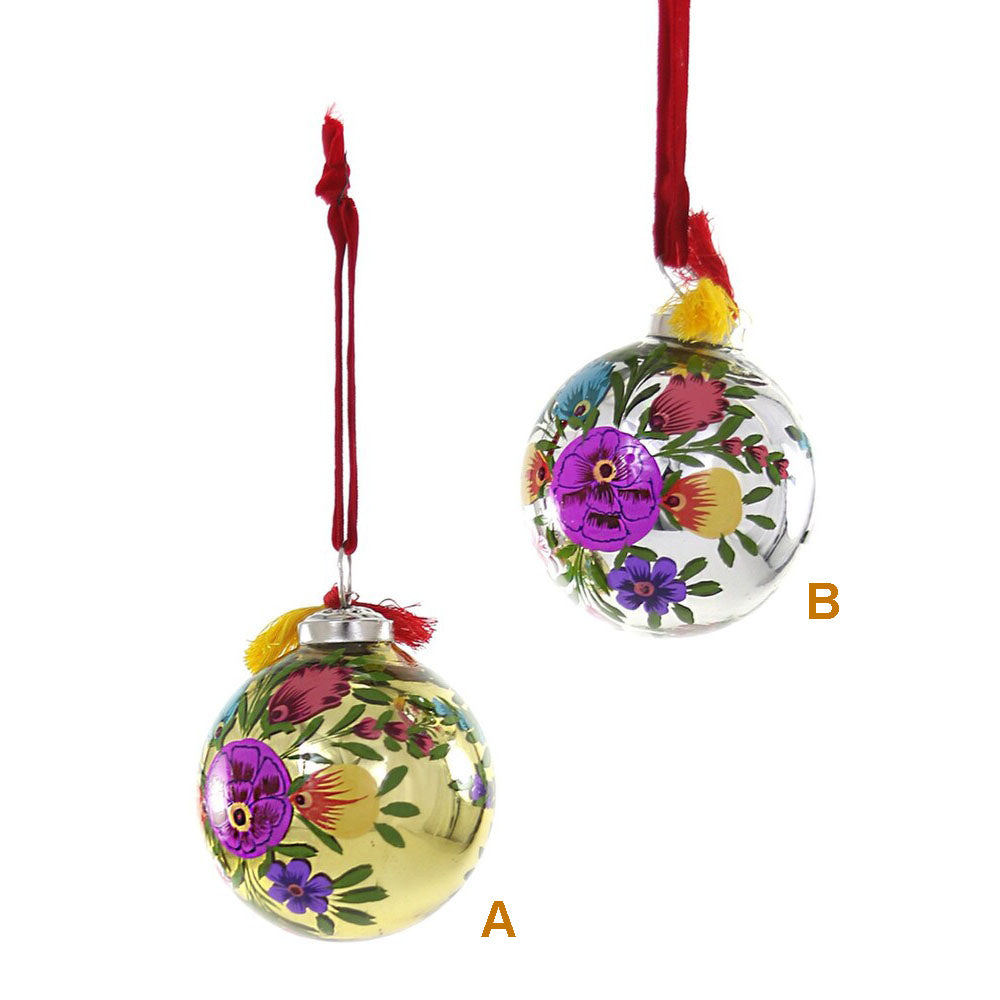 Folk Garden Glass Bauble Ornament (select color)