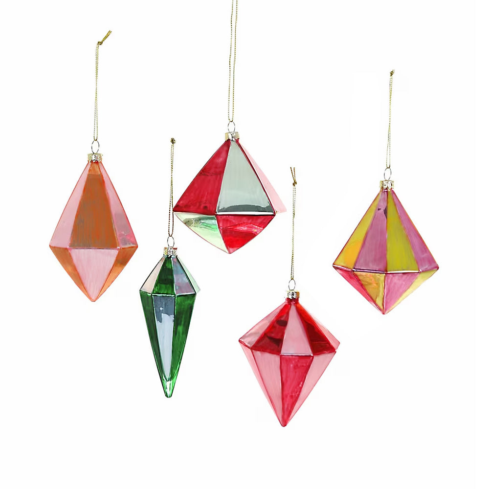 Geometric Glass Spindle Ornament (select color/shape)