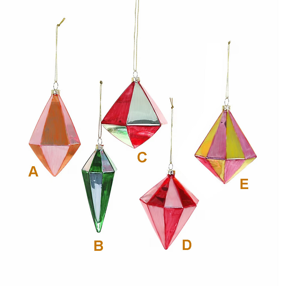 Geometric Glass Spindle Ornament (select color/shape)