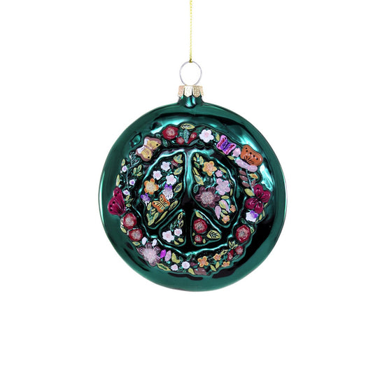 Pastoral Peace Sign Glass Ornament