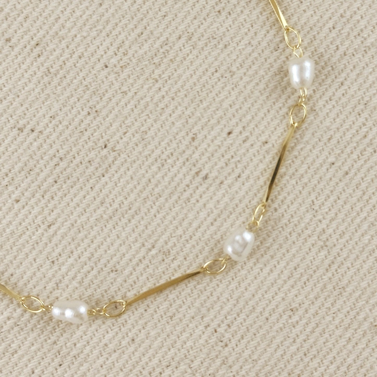 Pearl Bead + Straw Link Bracelet - Gold Fill